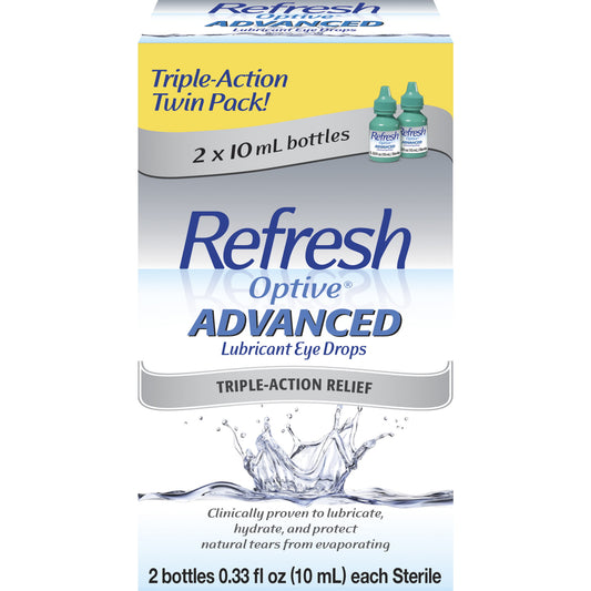 Refresh Optive Advanced Lubricant Eye Drops Preserved Tears, 2 Count, 20 mL - GOODSZON Discount Store