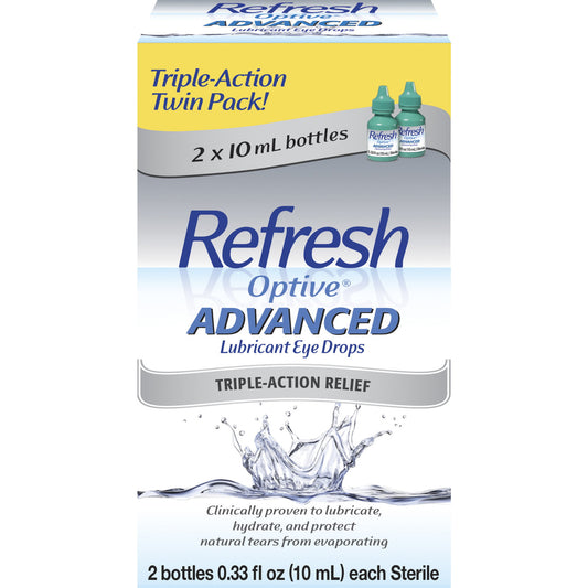 Refresh Optive Advanced Lubricant Eye Drops Preserved Tears, 2 Count, 20 mL - GOODSZON Discount Store